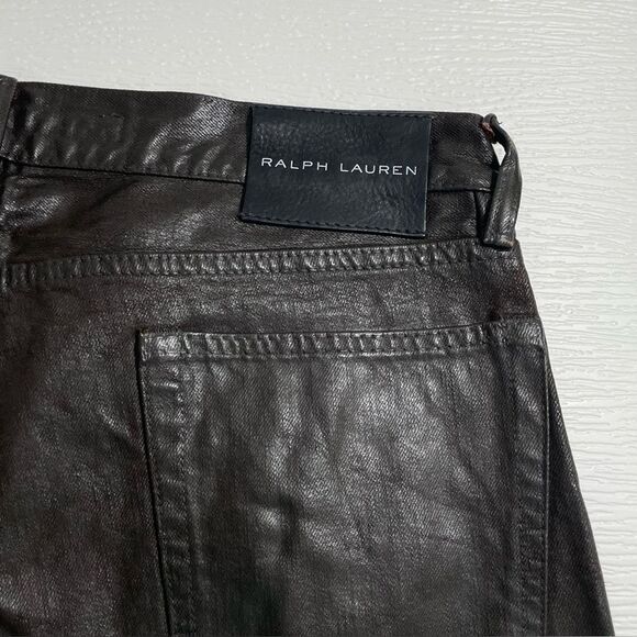 Ralph Lauren Black Label Wax Coated Slim Fit Jeans 36x32 Brown Tin Cloth Canvas - Picture 4 of 9